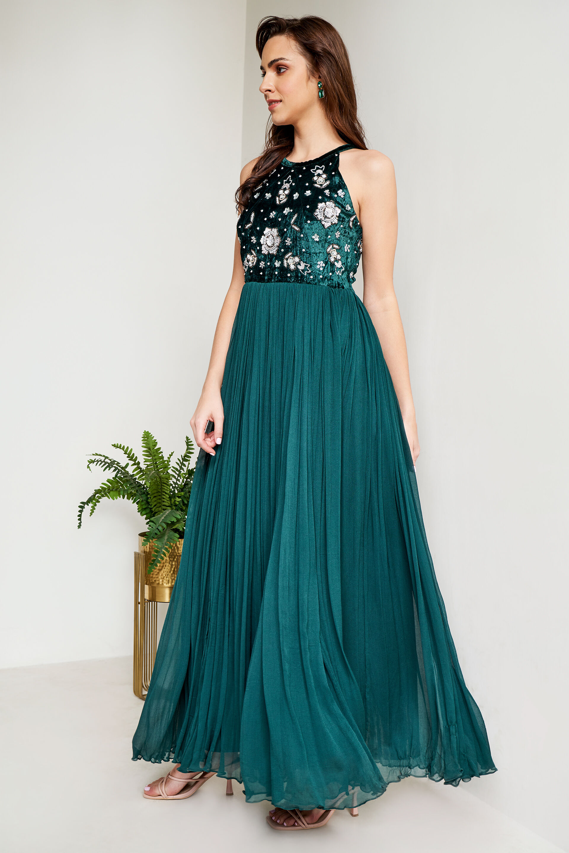 Buy Emerald Green Floral Embellished Gown Online at Best Price at